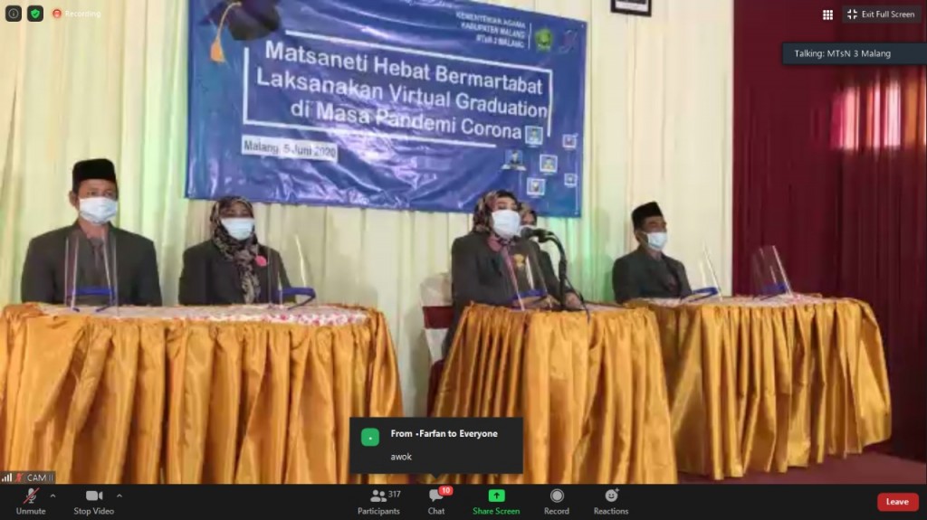 Terapkan Protokol Kesehatan Covid 19 Secara Ketat, MTsN 3 Malang Wisuda 302 Peserta Didik Secara Virtual
